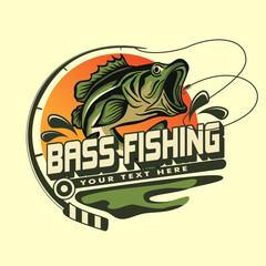 bass fishing logo design template illustration bass fish jumping. Sport fishing Logo