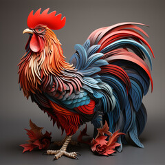 3D illustration of a rooster isolated on solid background. Abstract 3D detail.