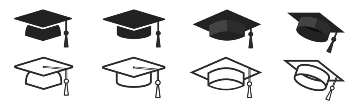 graduation cap icon, university or college graduation hat icon, student graduation cap diploma, vector illustration