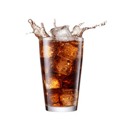 glass of cola with splashes isolated on white background, ai generated - obrazy, fototapety, plakaty