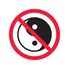 Prohibited yin yang vector icon. No yin-yang icon. Forbidden buddism icon. No ying yang sign. Warning, caution, attention, restriction, danger flat sign design symbol pictogram