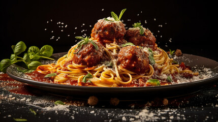 spaghetti with meatballs Generative AI - obrazy, fototapety, plakaty