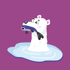 Polar bear vector illustration in flat style. North Pole, Arctic animal icon. Winter, zoo logo design element.