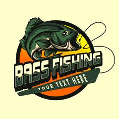 bass fishing logo design template illustration bass fish jumping. Sport fishing Logo