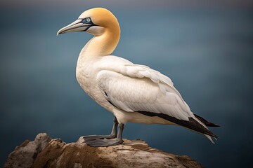 Obraz premium A beautiful Northern Gannet creature perched on a rocky surface created with Generative AI technology
