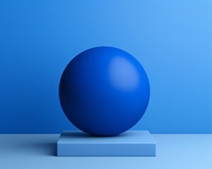 Geometric, round, ball shaped object on floor in blue color. Minimal concept of a mockup for product or object presentation or advertising print or copy space mockup