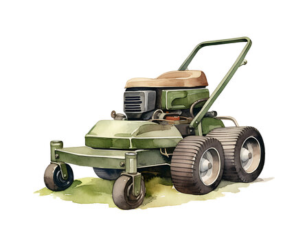 recommend clip art: Lawn Mower machine, garden watercolor clipart illustration with isolated background