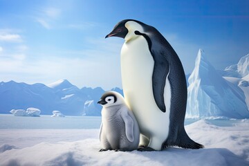Two adorable penguins posing side by side created with Generative AI technology