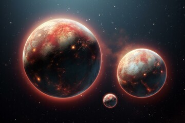 Three planets and a star in space. Generative AI