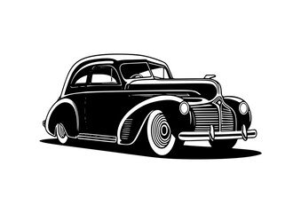 Vector Illustration of a Classic car with lines drawing for logo,icon, black and white	