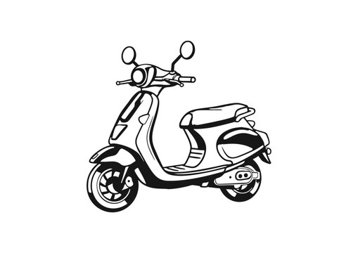 Vector Illustration of a Classic vespa scooter with lines drawing for logo,icon, black and white	
