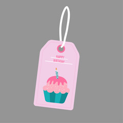 Illustration Happy Birthday  with Sale Tag and Cupcake