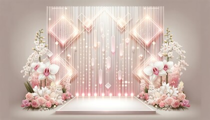 Modern Rose-Toned Wedding Backdrop with Luminous Elegance