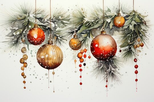Watercolor Christmas clipart, isolated on white background. Generative AI.