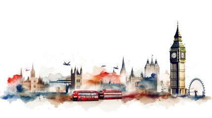 Stunning London Illustration Featuring Iconic Landmarks, Perfect for Your Design Projects and Travel-Themed Creations - obrazy, fototapety, plakaty