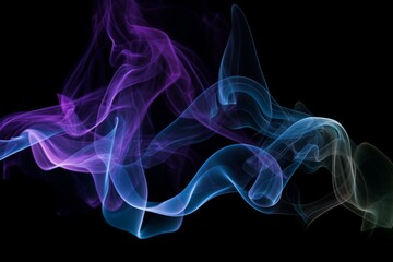 Vibrant smoke-like patterns with bright blue and purple neon lines on a black background. Generative AI