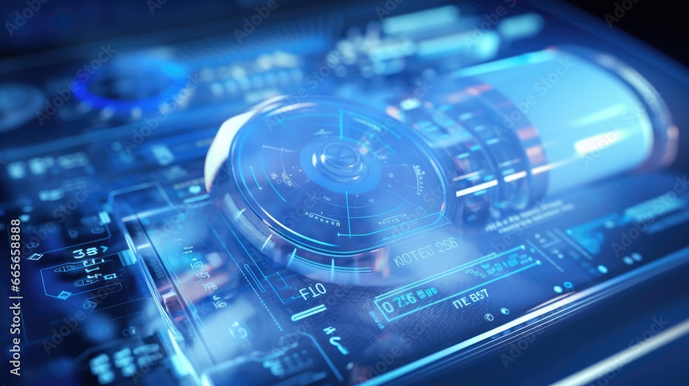 Poster a futuristic technology background with a large circular shape in the center. the shape is made of m