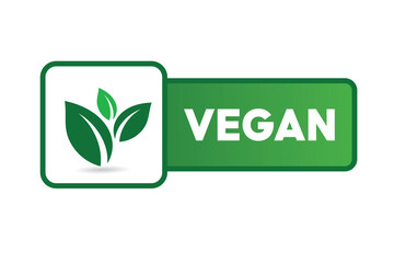 Vegan green icon on white background vegan food sign with leaves - obrazy, fototapety, plakaty