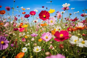 Obraz na płótnie Canvas Vibrant blooms grace a wild meadow. Generative AI