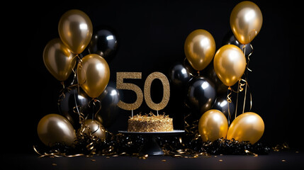 Background for a 50 years birthday, golden wedding anniversary, golden numbers on a black...