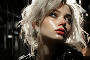 Mix Of Painted And Real Portrait Of A Young Woman - Generative AI