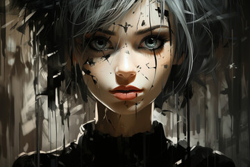 Mix Of Painted And Real Portrait Of A Young Woman - Generative AI