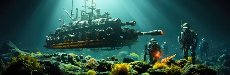 Foto op Aluminium Journey Beneath the Waves: The Intriguing World of Underwater Explorers and the Secrets they Unearth - Generative AI © BigMindOutfit