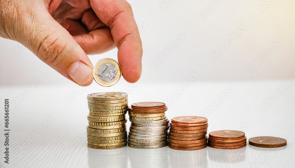 Poster shiny coins stack: euro cent concept image with copy space