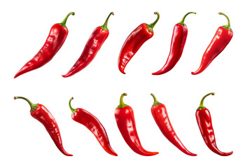 red chili peppers collection isolated on a transparent background