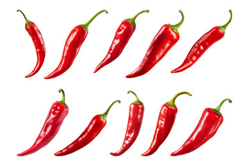 red chili peppers collection isolated on a transparent background - obrazy, fototapety, plakaty