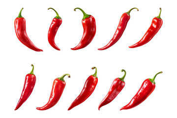 red chili peppers collection isolated on a transparent background