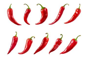 Fotobehang red chili peppers collection isolated on a transparent background © agungai