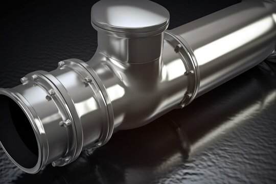 Metallic pipeline with a speech bubble-shaped valve. Generative AI