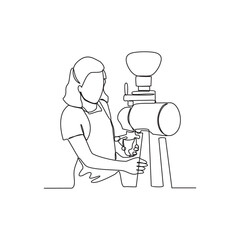 One continuous line drawing of people activity in coffee shop. Coffee shop activity design in simple linear style illustration. Suitable design for coffee shop business promotion vector illustration