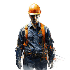 Fototapeta premium A skilled worker wearing safety gear at a construction site . Transparent background.