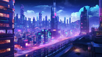  A futuristic, cyberpunk inspired cityscape at night.