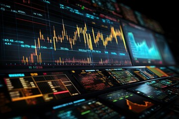 Digitally Generated Currency and Exchange Stock Chart for Finance and Economy Based Computer Software and Coding Display.