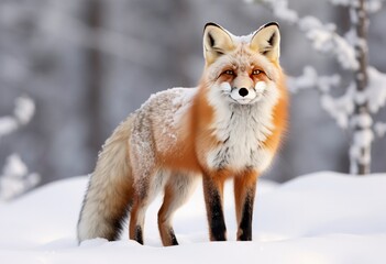 Fototapeta premium Red fox standing on snow.