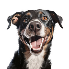 Very happy smiling dog portrait isolated on transparent background