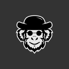 Premium minimalist monkey on vector logo icon illustration design.