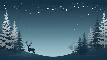 Obraz premium copy space, stockphoto, flat vector illustration, caratoon style, Holiday card with deer. Merry christmas and happy new year concept. Background