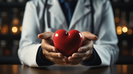 Doctor holding red heart in hands concept
