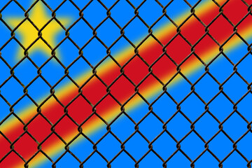 Fototapeta premium A steel mesh against the background of the flag Congo.