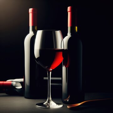 red wine bottle and glass  background for banner and post