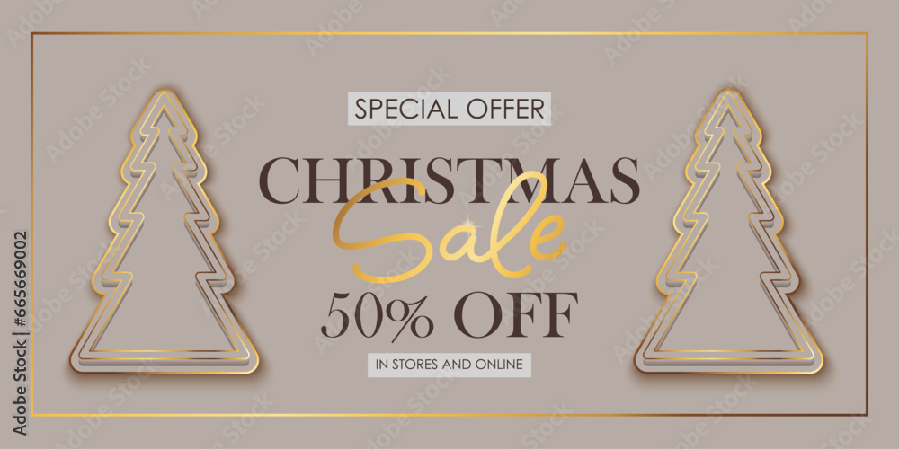 Wall mural christmas and new year holiday sale shop banner. golden shiny lines. chic elegant, festive card, cov