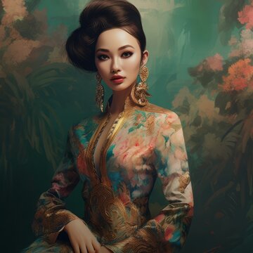 Portrait of a Chinese woman in Malaysian traditional kebaya