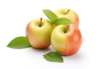 Apples with green leaves on white background