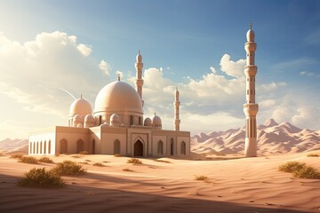 a beautiful grand mosque masjid in a desert at daytime