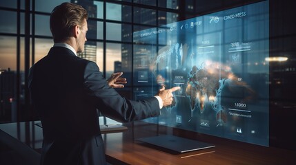 Global Business Mastery: Double Exposure of Corporate Leaders in Conference, Embracing Success against City Skyline. Teamwork, Trust, and Agreement in International Business Consulting Concept on Virt