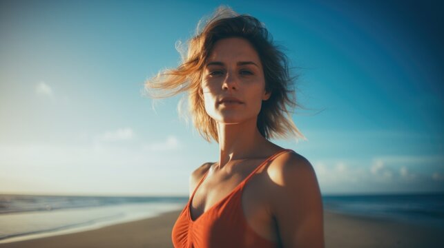 Cinematic Shot of a Woman on the Beach